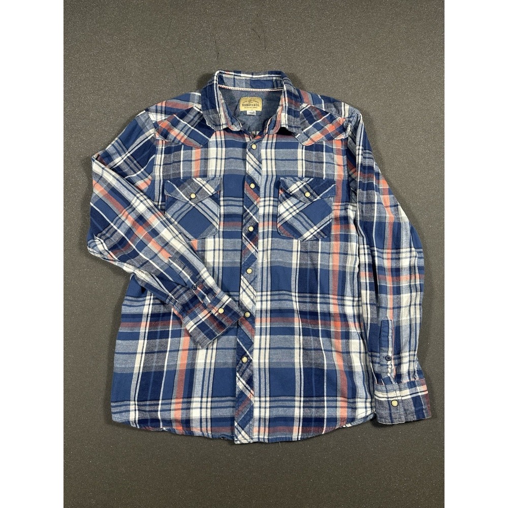 Men's Roebuck & CO. Plaid Pearl Snap Button Down Long Sleeve Shirt Large